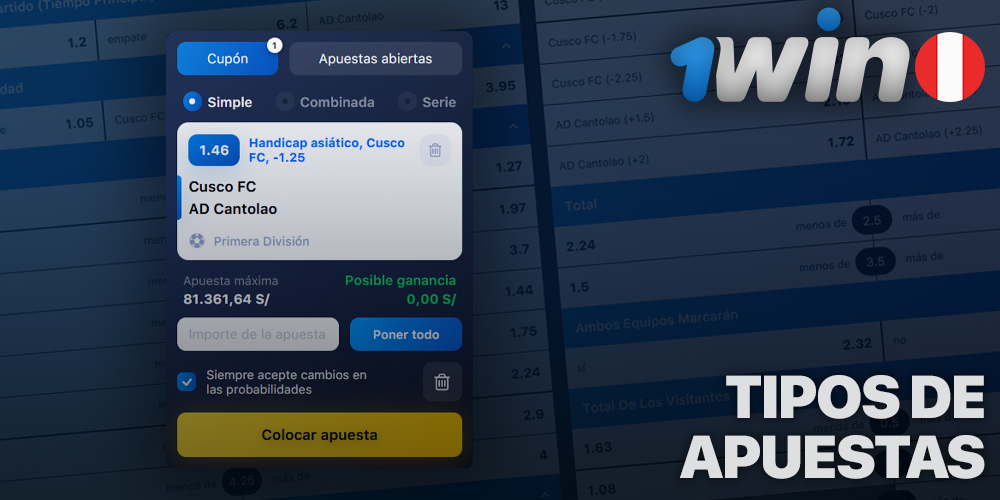 Tipos de apuestas en 1Win