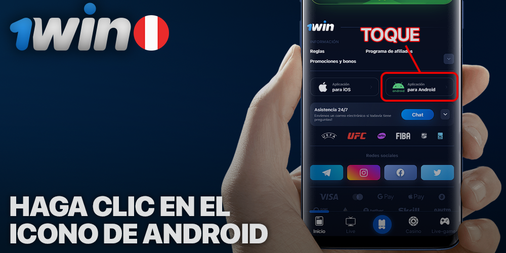 Haga clic en el icono de Android en el sitio web de 1Win