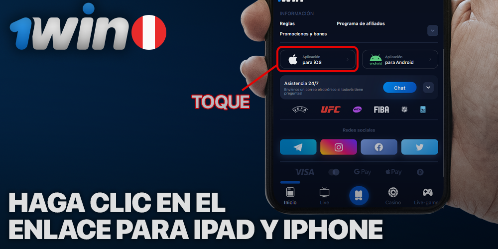 Haga clic en el icono de iOS en el sitio web de 1Win