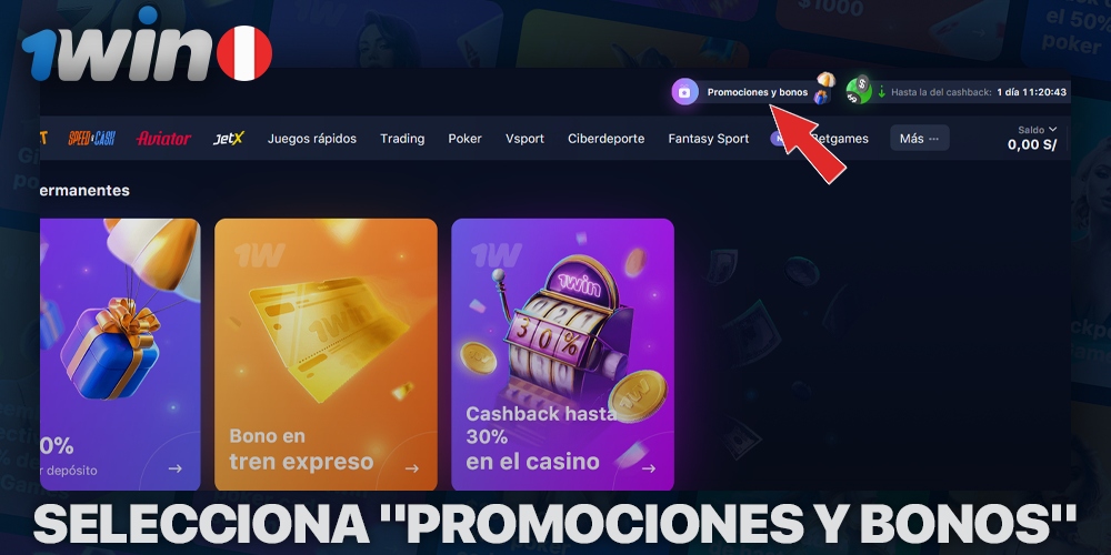 Sección "Promociones y bonos" en 1Win