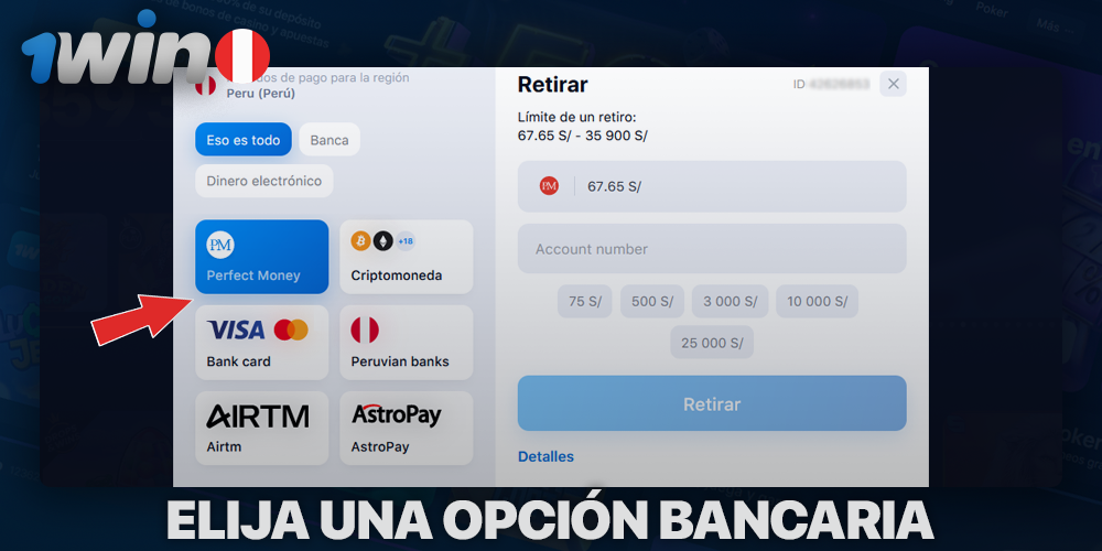 Elija un método de retiro de 1Win