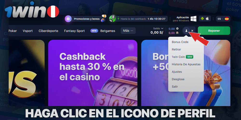 Icono de cuenta en 1Win