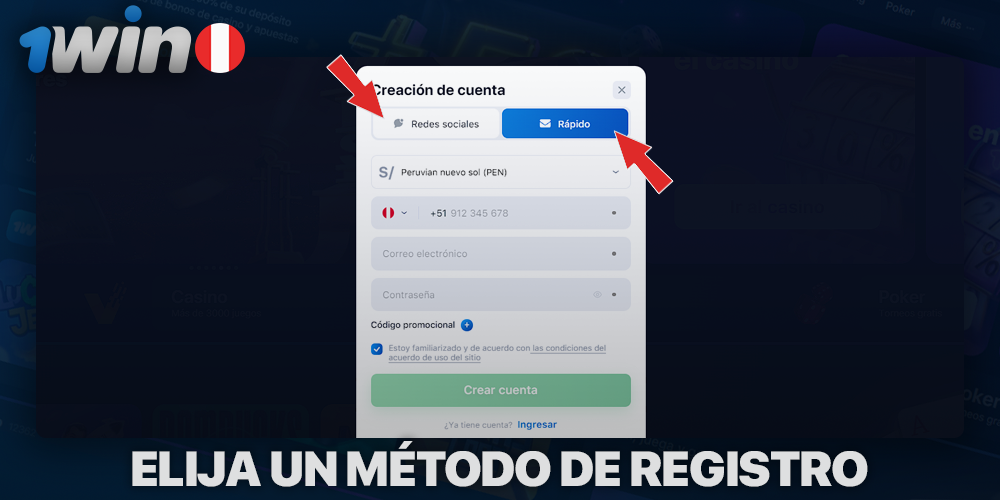 Métodos de registro para 1Win