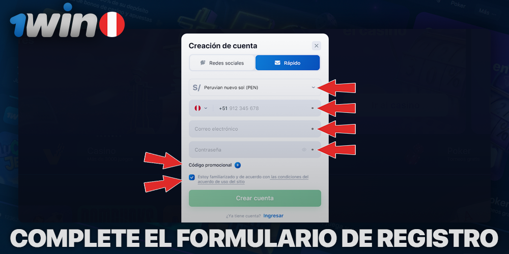 Método de registro rápido para 1Win