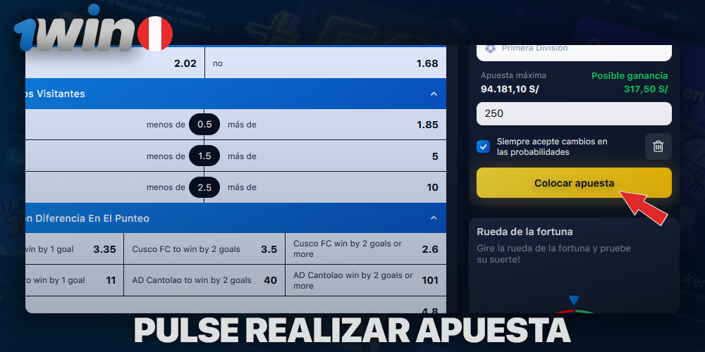 Haga clic en el botón para realizar una apuesta en 1Win