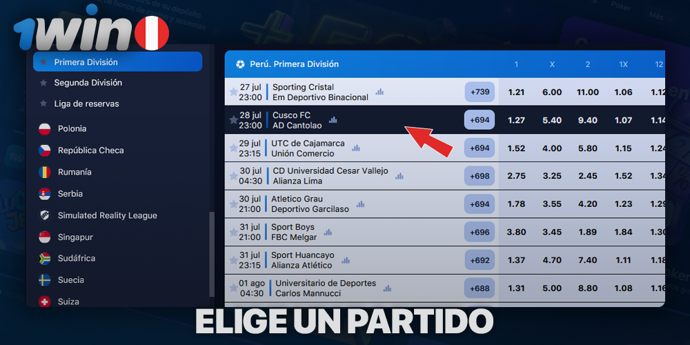 Elige un partido en 1Win