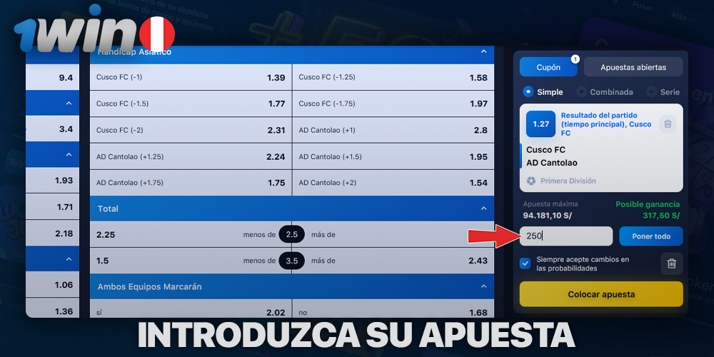 Ingrese el monto de la apuesta en 1Win