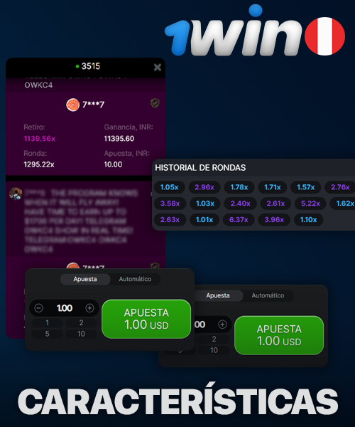 Características del juego Aviator en 1Win para jugadores de Perú