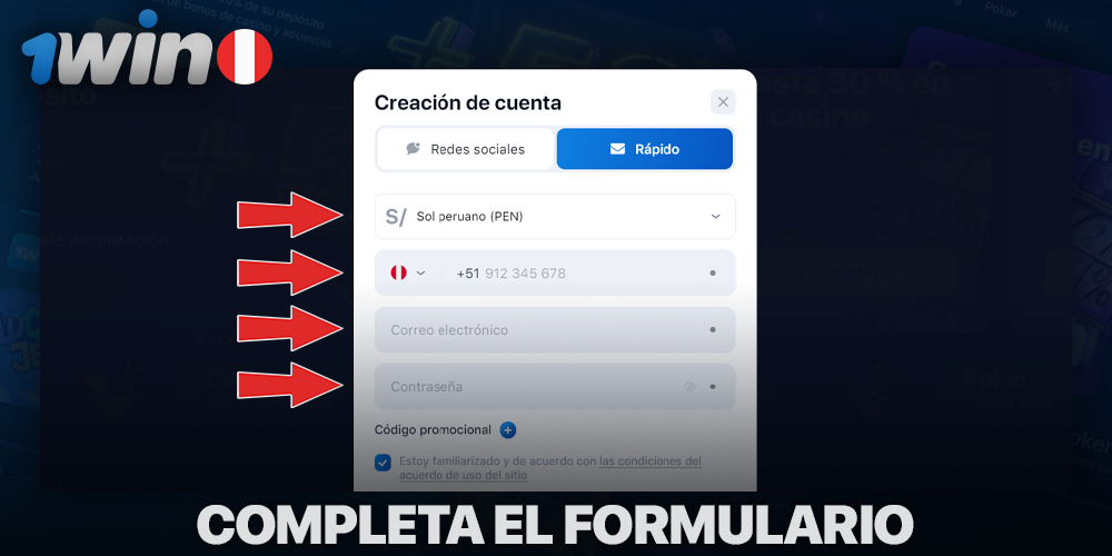 Completa el formulario de registro de 1Win para jugar Aviator