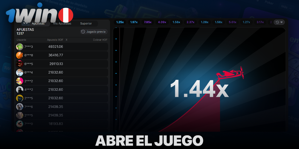 Inicie el juego Aviator con 1win