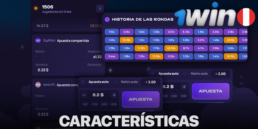 Características del juego Lucky Jet en 1Win en Perú