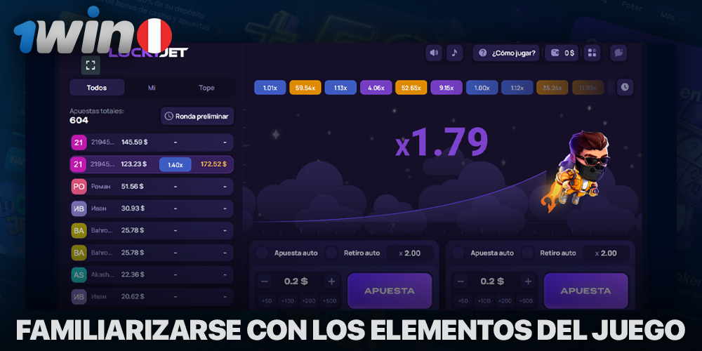 Inicia Lucky Jet en 1Win y familiarízate con la interfaz